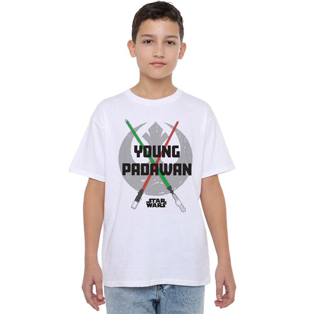 White - Front - Star Wars Boys Young Padawan Lightsaber T-Shirt
