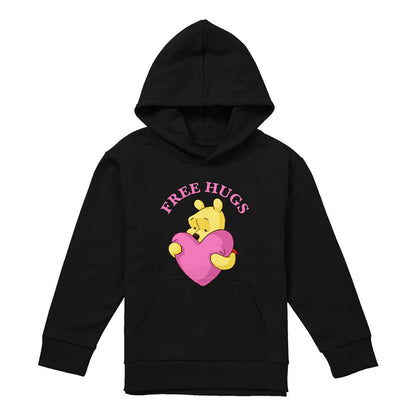 Black - Front - Winnie the Pooh Childrens-Kids Free Hugs Valentine`s Day Hoodie