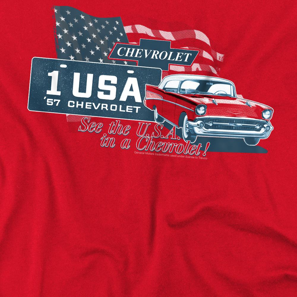 Red - Side - Chevrolet Unisex Adult See The USA T-Shirt