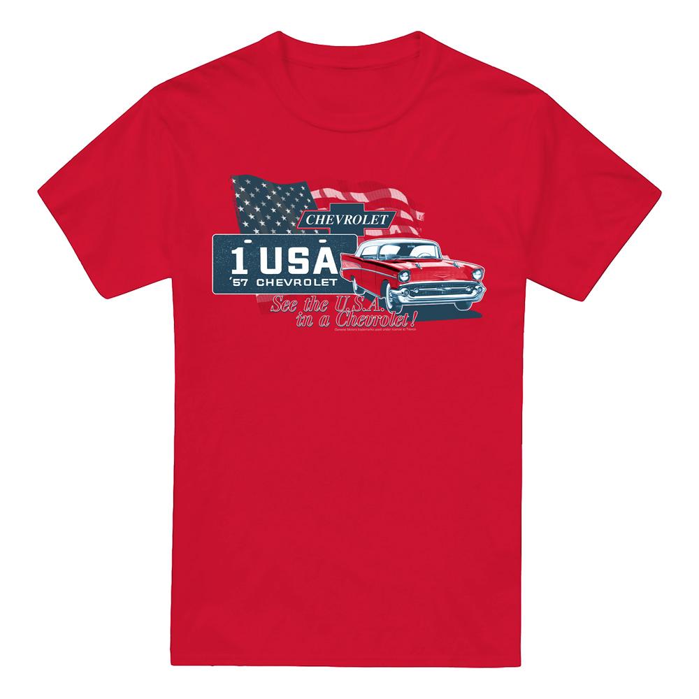 Red - Front - Chevrolet Unisex Adult See The USA T-Shirt