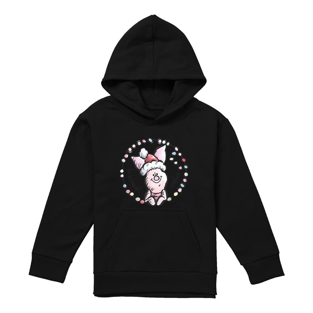 Black - Front - Winnie the Pooh Childrens-Kids Warmest Christmas Wishes Piglet Hoodie