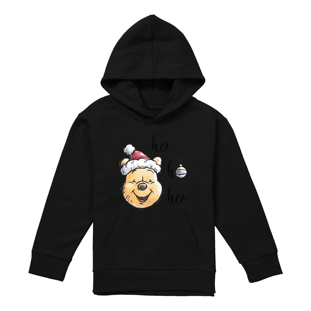 Black - Front - Winnie the Pooh Childrens-Kids Ho Ho Ho, Merry Christmas Hoodie
