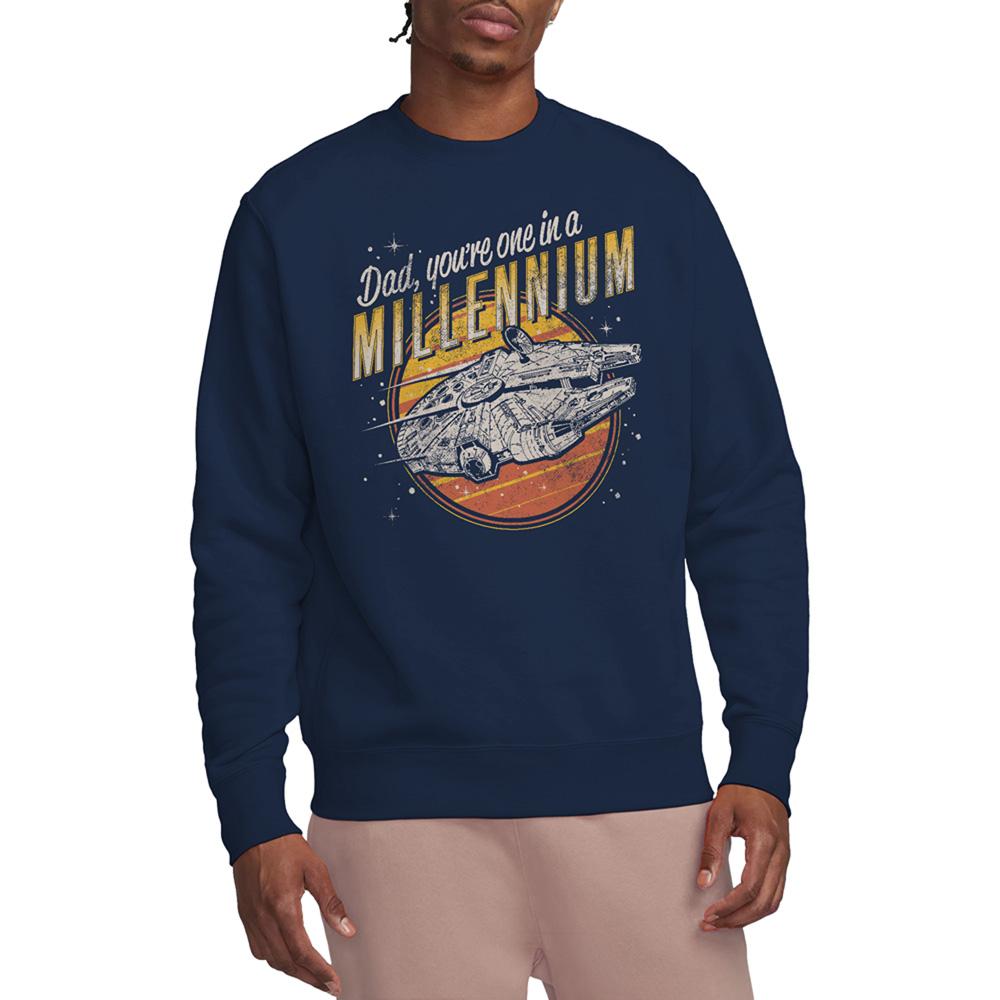 Navy - Front - Star Wars Unisex Adult Dad One In A Millennium Vintage Sweatshirt