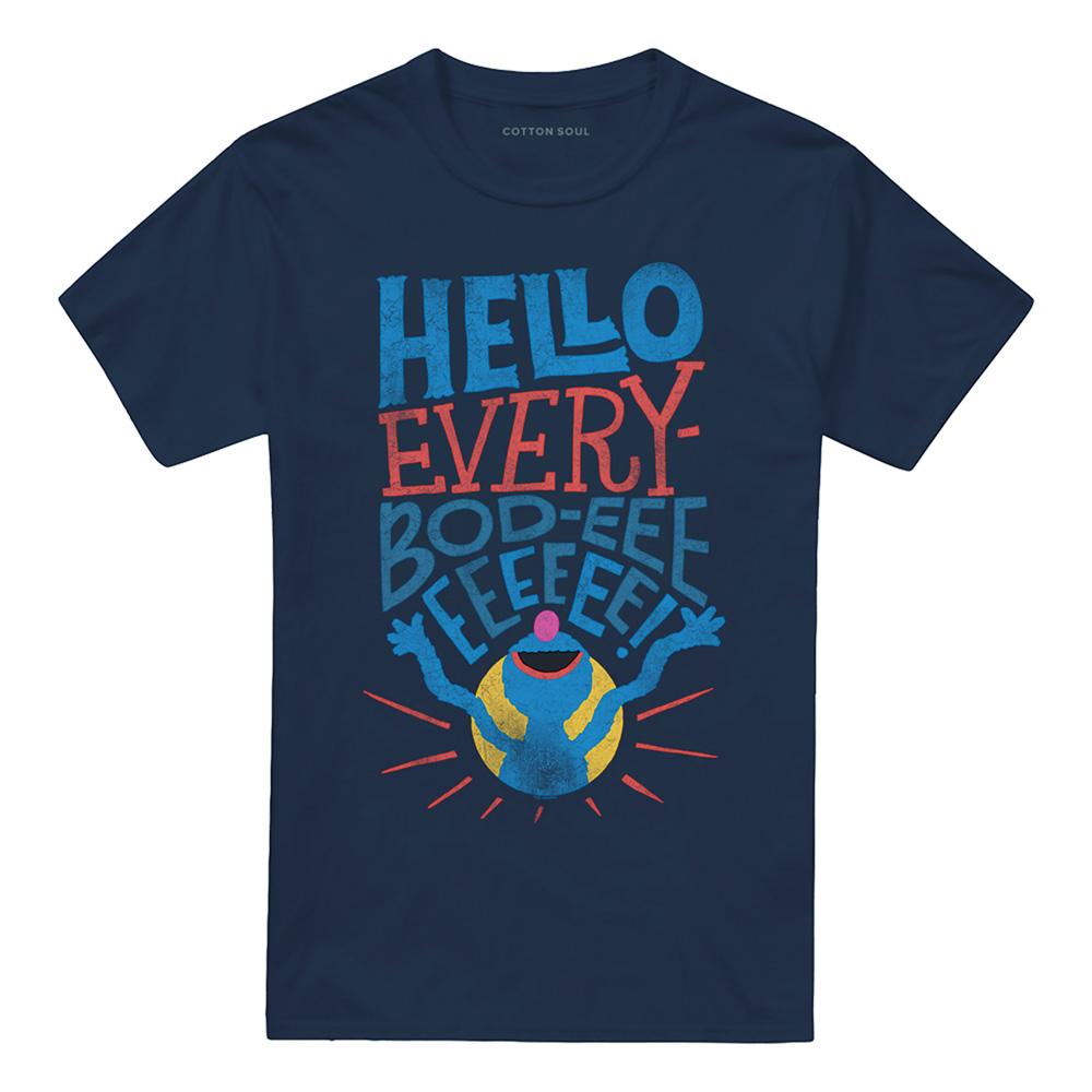 Navy - Front - Sesame Street Unisex Adult Hello Everybody Grover T-Shirt