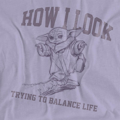 Soft Lavender - Side - Star Wars The Mandalorian Womens-Ladies Trying To Balance Life T-Shirt
