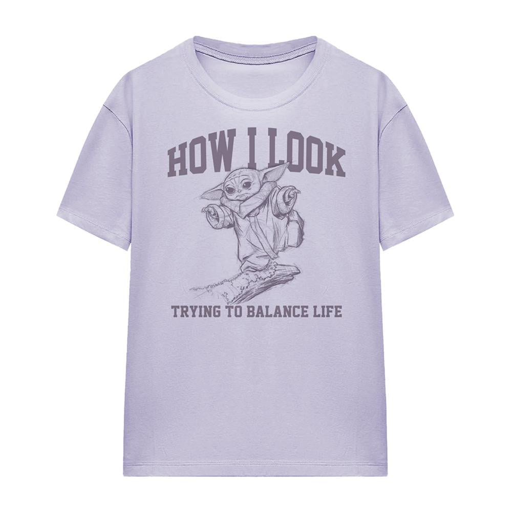 Soft Lavender - Front - Star Wars The Mandalorian Womens-Ladies Trying To Balance Life T-Shirt