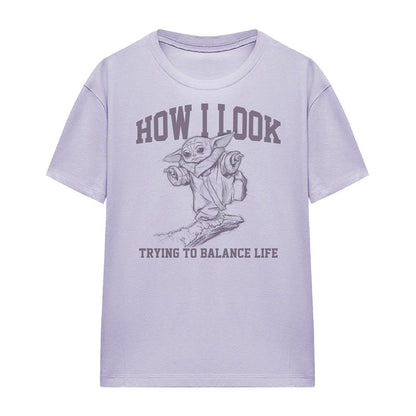 Soft Lavender - Front - Star Wars The Mandalorian Womens-Ladies Trying To Balance Life T-Shirt