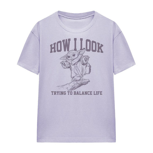 Soft Lavender - Front - Star Wars The Mandalorian Womens-Ladies Trying To Balance Life T-Shirt