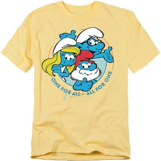 Banana Yellow - Front - The Smurfs Unisex Adult All For One T-Shirt