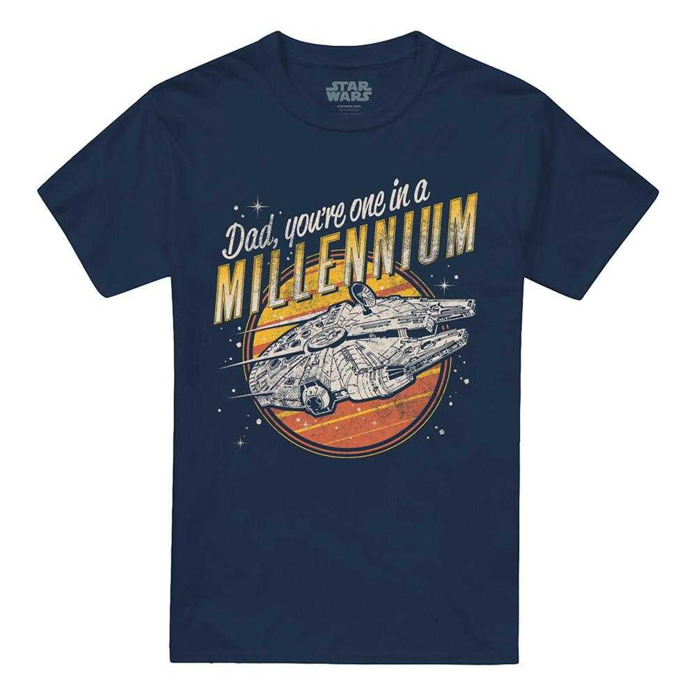 Navy - Front - Star Wars Unisex Adult Dad One In A Millennium T-Shirt