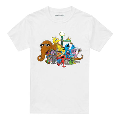 White - Front - Sesame Street Unisex Adult Group Shot T-Shirt