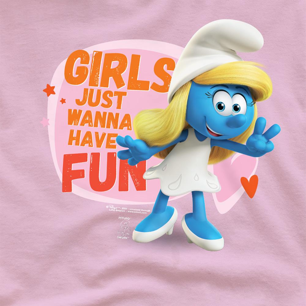 Pink - Pack Shot - The Smurfs Unisex Adult Girls Just Wanna Have Fun Smurfette T-Shirt