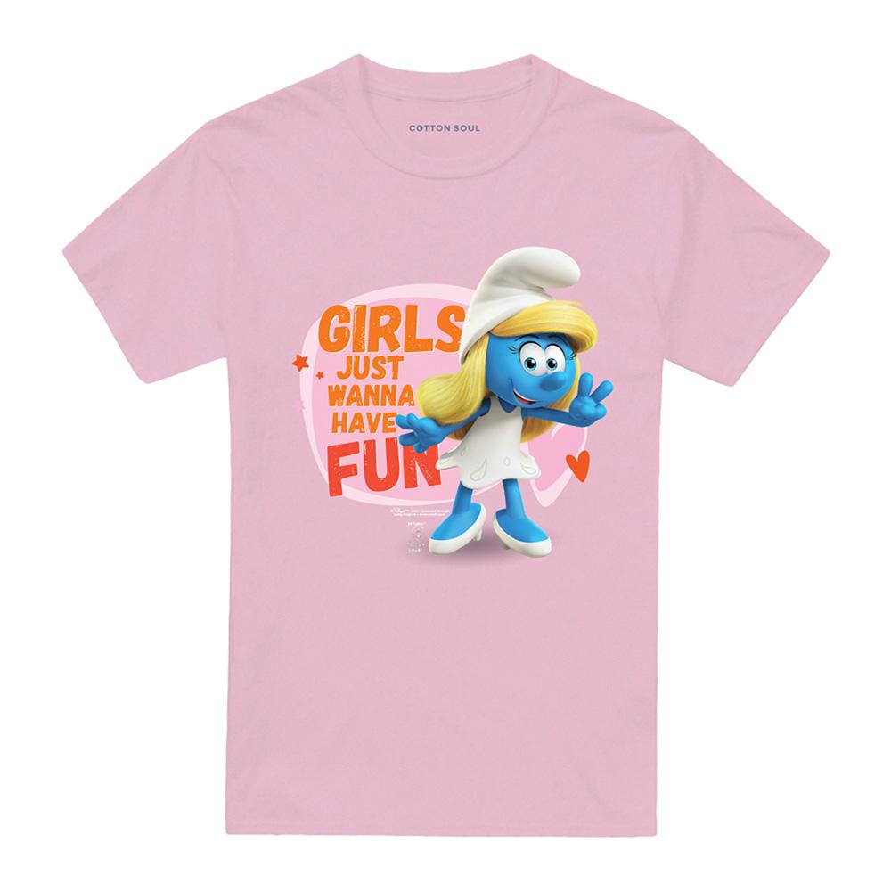 Pink - Front - The Smurfs Unisex Adult Girls Just Wanna Have Fun Smurfette T-Shirt