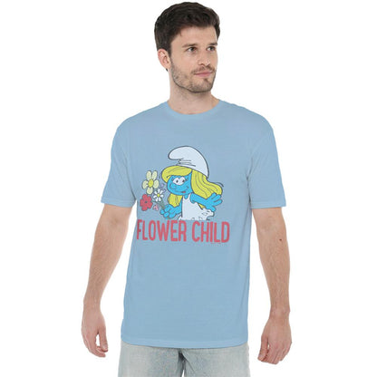 Light Blue - Side - The Smurfs Unisex Adult Child Smurfette Flower T-Shirt