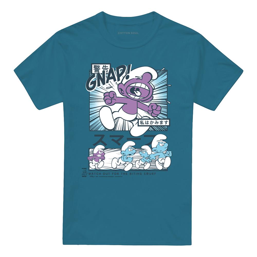 Slate - Front - The Smurfs Unisex Adult Manga Watch For Biting Smurf T-Shirt