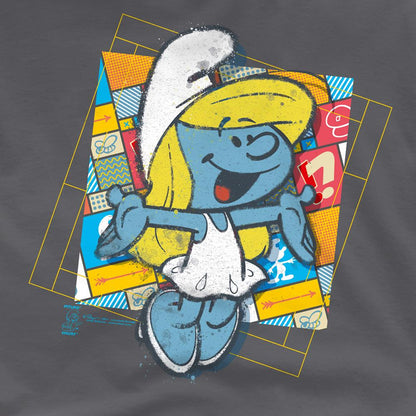 Charcoal - Pack Shot - The Smurfs Unisex Adult Smurfette Patchwork Background T-Shirt