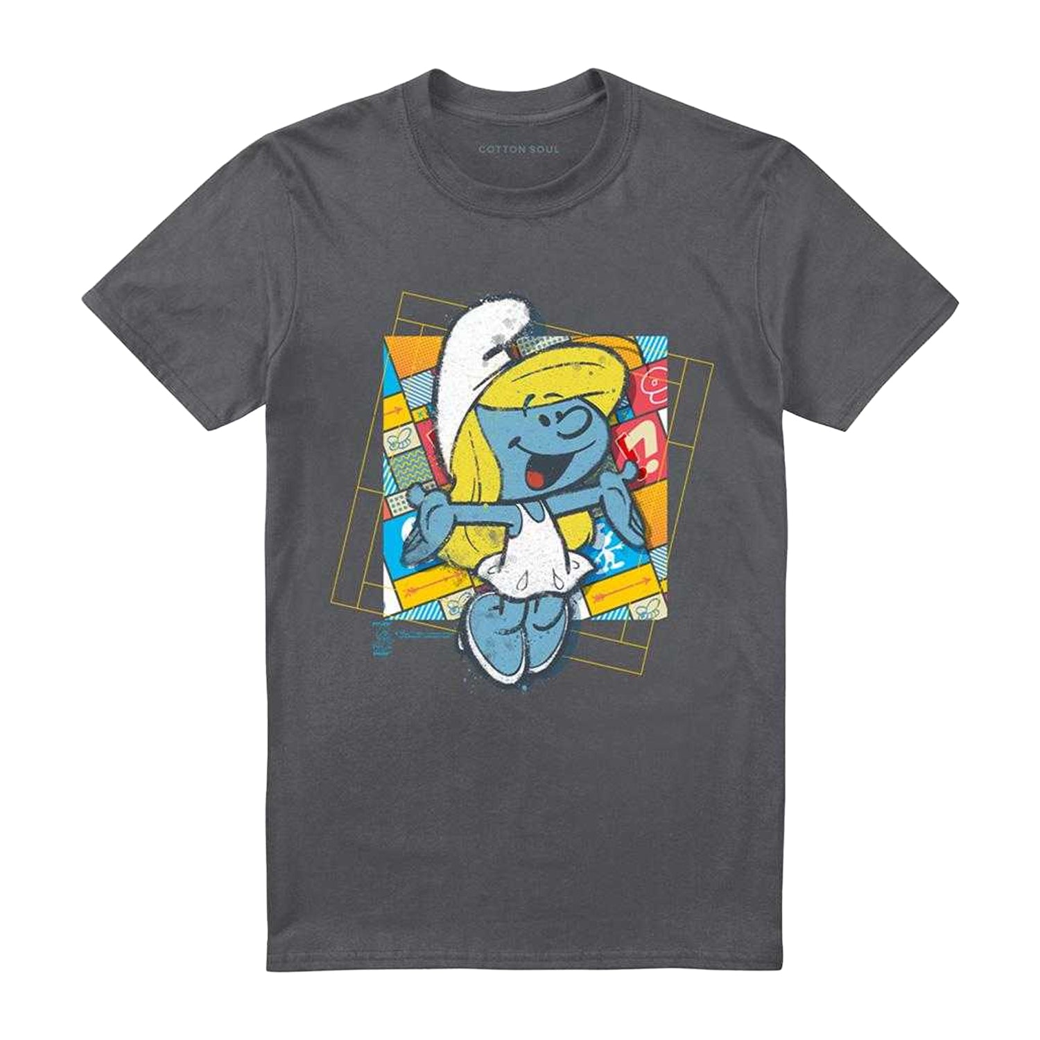 Charcoal - Front - The Smurfs Unisex Adult Smurfette Patchwork Background T-Shirt