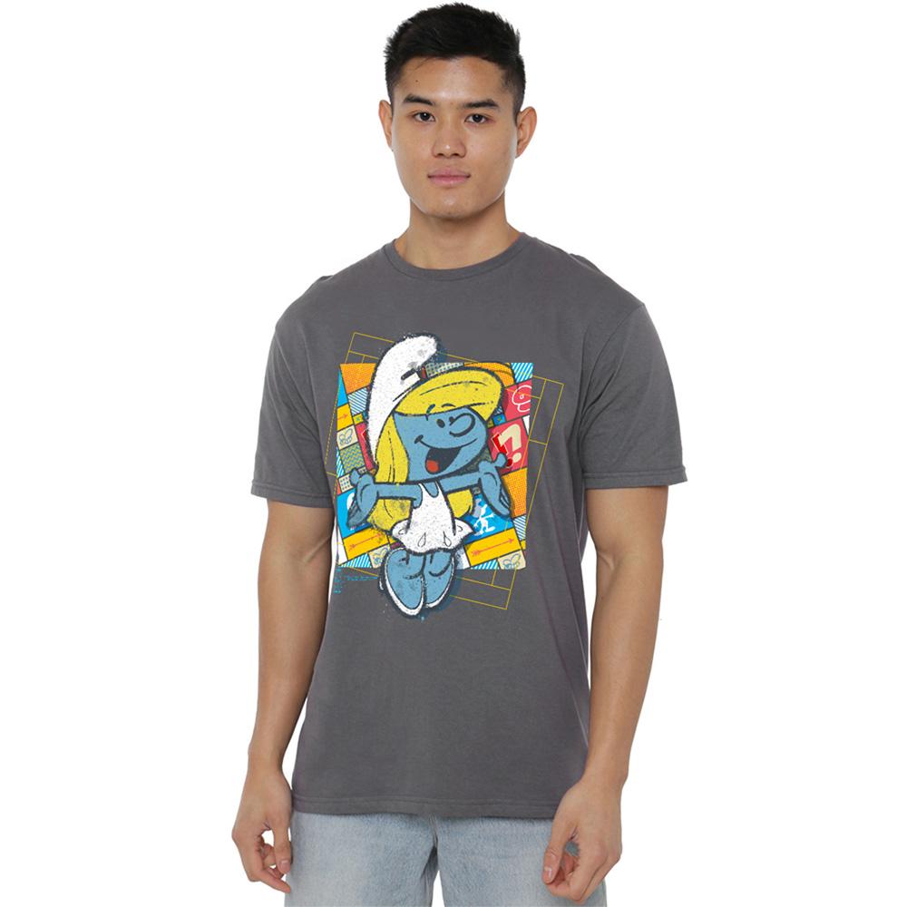 Charcoal - Side - The Smurfs Unisex Adult Smurfette Patchwork Background T-Shirt