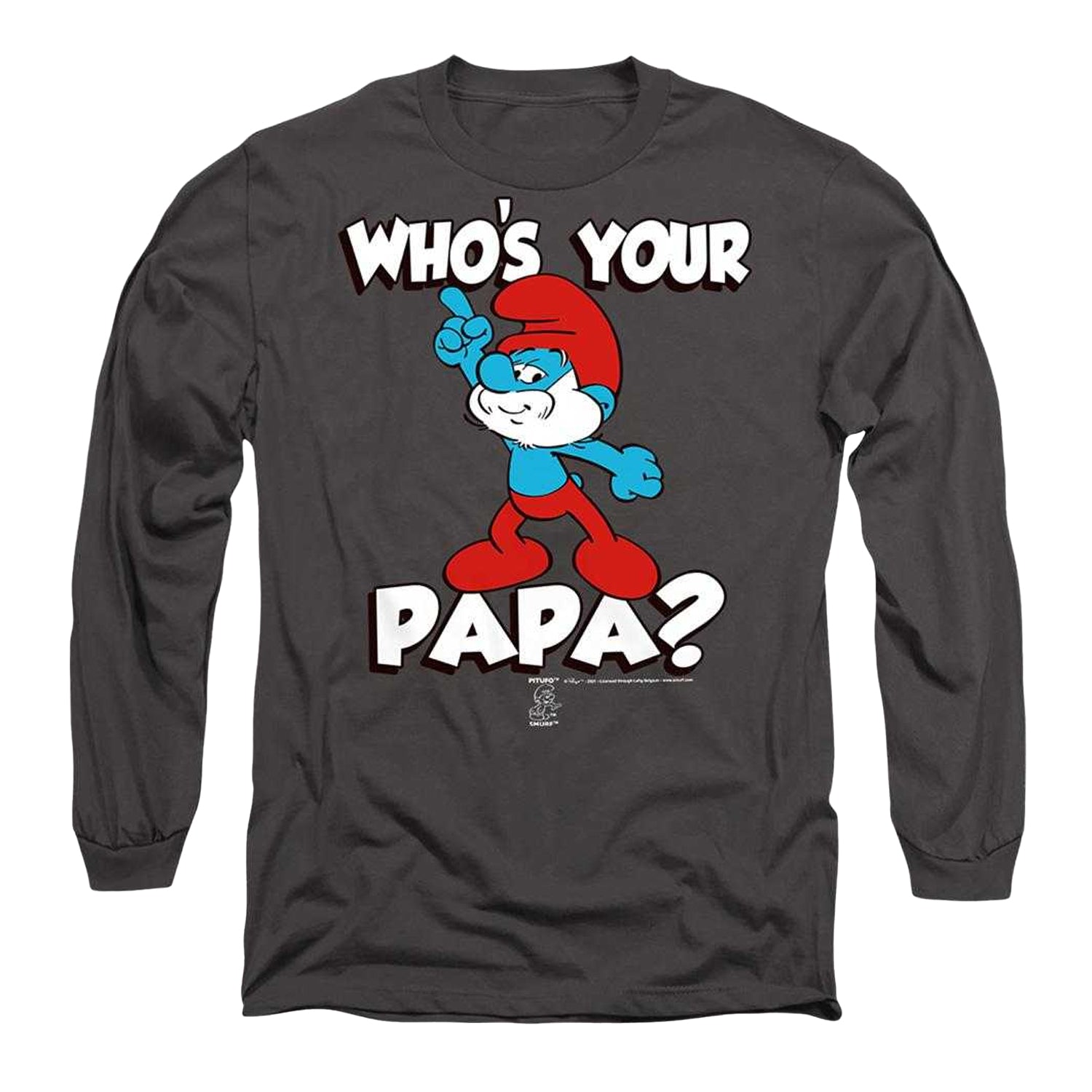 Charcoal - Front - The Smurfs Unisex Adult Who´S Your Papa Smurf Long-Sleeved T-Shirt
