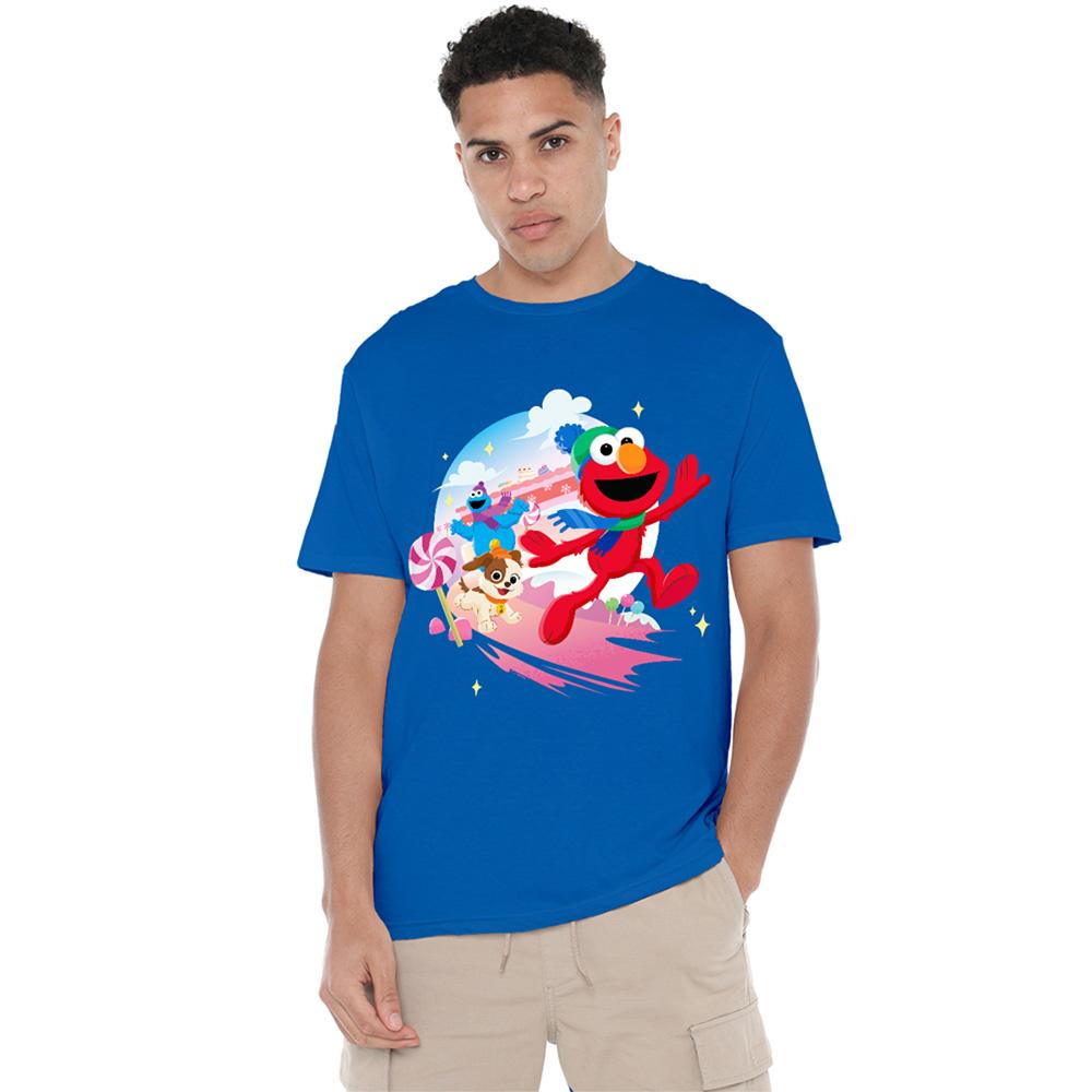 Royal Blue - Side - Sesame Street Unisex Adult Holiday Cheer Elmo & Tango T-Shirt