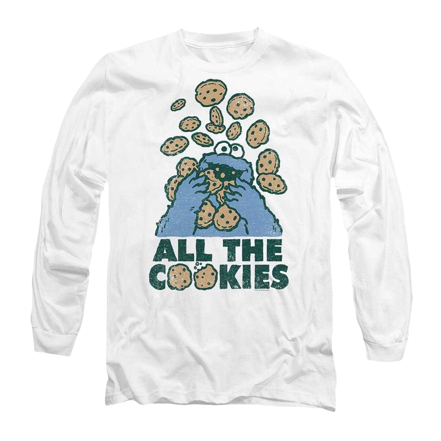 White - Front - Sesame Street Unisex Adult All The Cookies Long-Sleeved T-Shirt