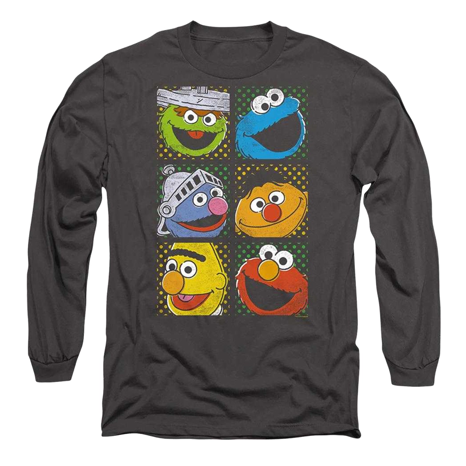 Charcoal - Front - Sesame Street Unisex Adult Heads Square Long-Sleeved T-Shirt