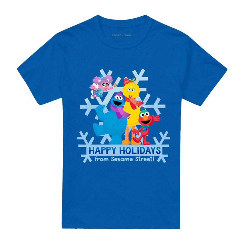 Royal Blue - Front - Sesame Street Unisex Adult Happy Holidays Cookie Monster T-Shirt