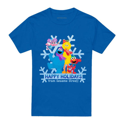 Royal Blue - Front - Sesame Street Unisex Adult Happy Holidays Cookie Monster T-Shirt