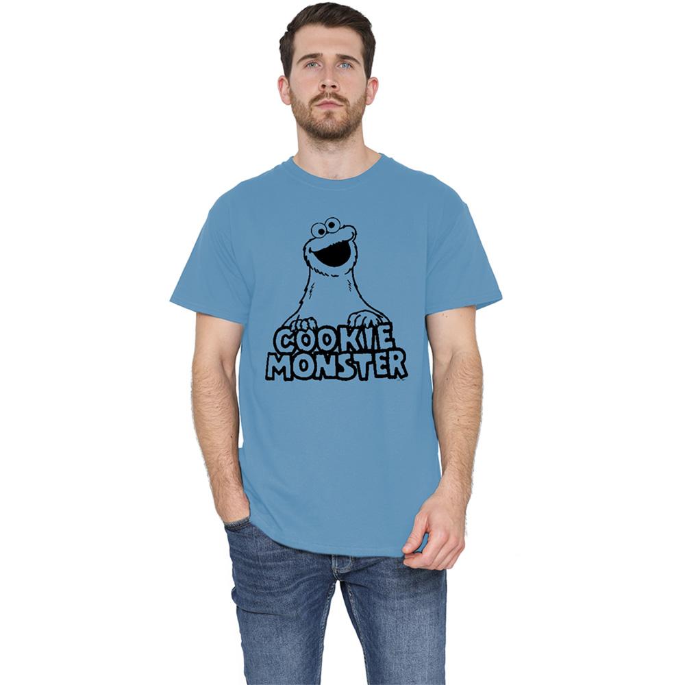 Carolina Blue - Side - Sesame Street Unisex Adult Cookie Monster Vintage T-Shirt