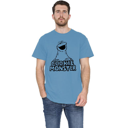 Carolina Blue - Side - Sesame Street Unisex Adult Cookie Monster Vintage T-Shirt