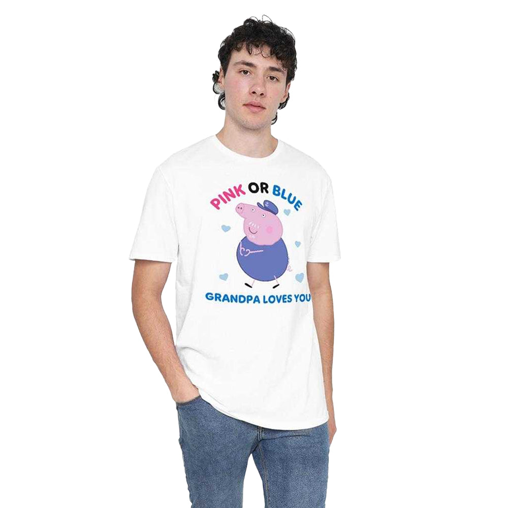 White - Side - Peppa Pig Unisex Adult Pink Or Blue Grandma Pig Loves You T-Shirt