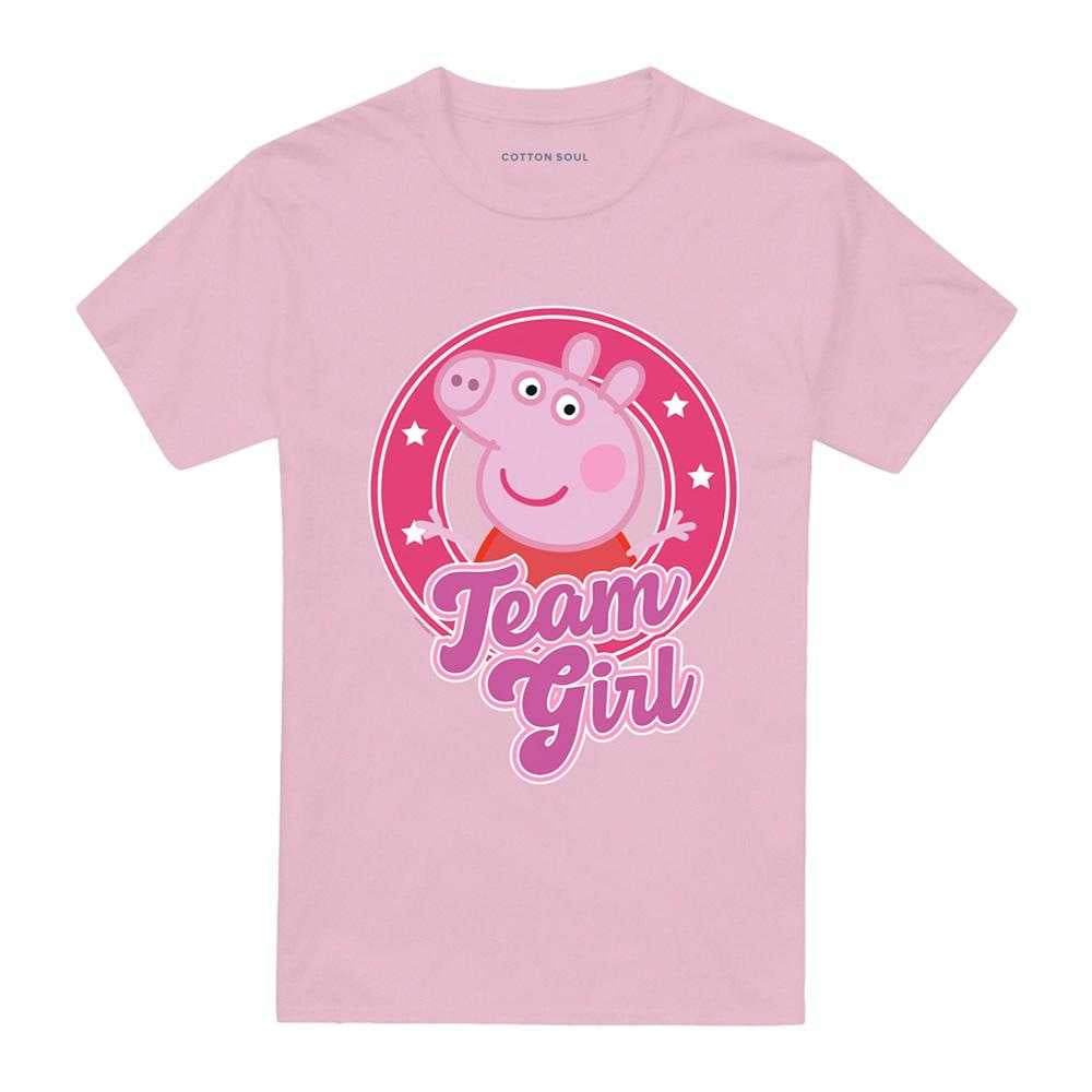 Light Pink - Front - Peppa Pig Unisex Adult Team Girl Badge T-Shirt