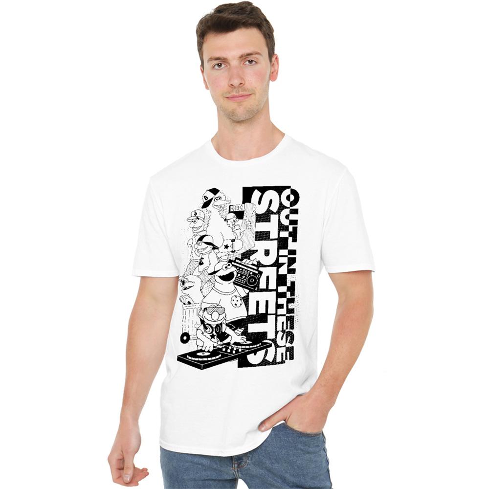 White - Side - Sesame Street Unisex Adult Out In These Streets T-Shirt