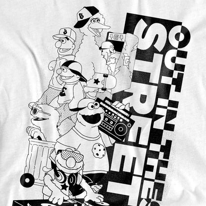 White - Pack Shot - Sesame Street Unisex Adult Out In These Streets T-Shirt