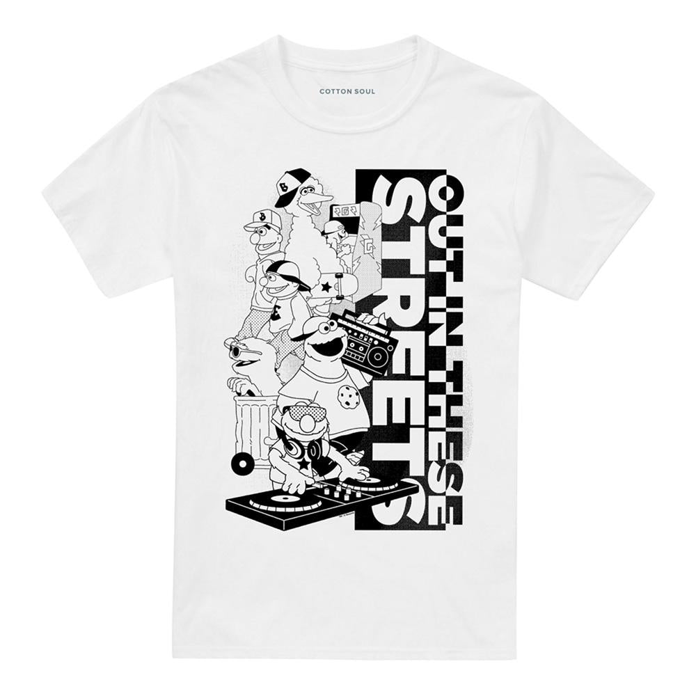 White - Front - Sesame Street Unisex Adult Out In These Streets T-Shirt