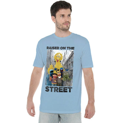 Light Blue - Side - Sesame Street Unisex Adult Raised On The Streets Distressed T-Shirt