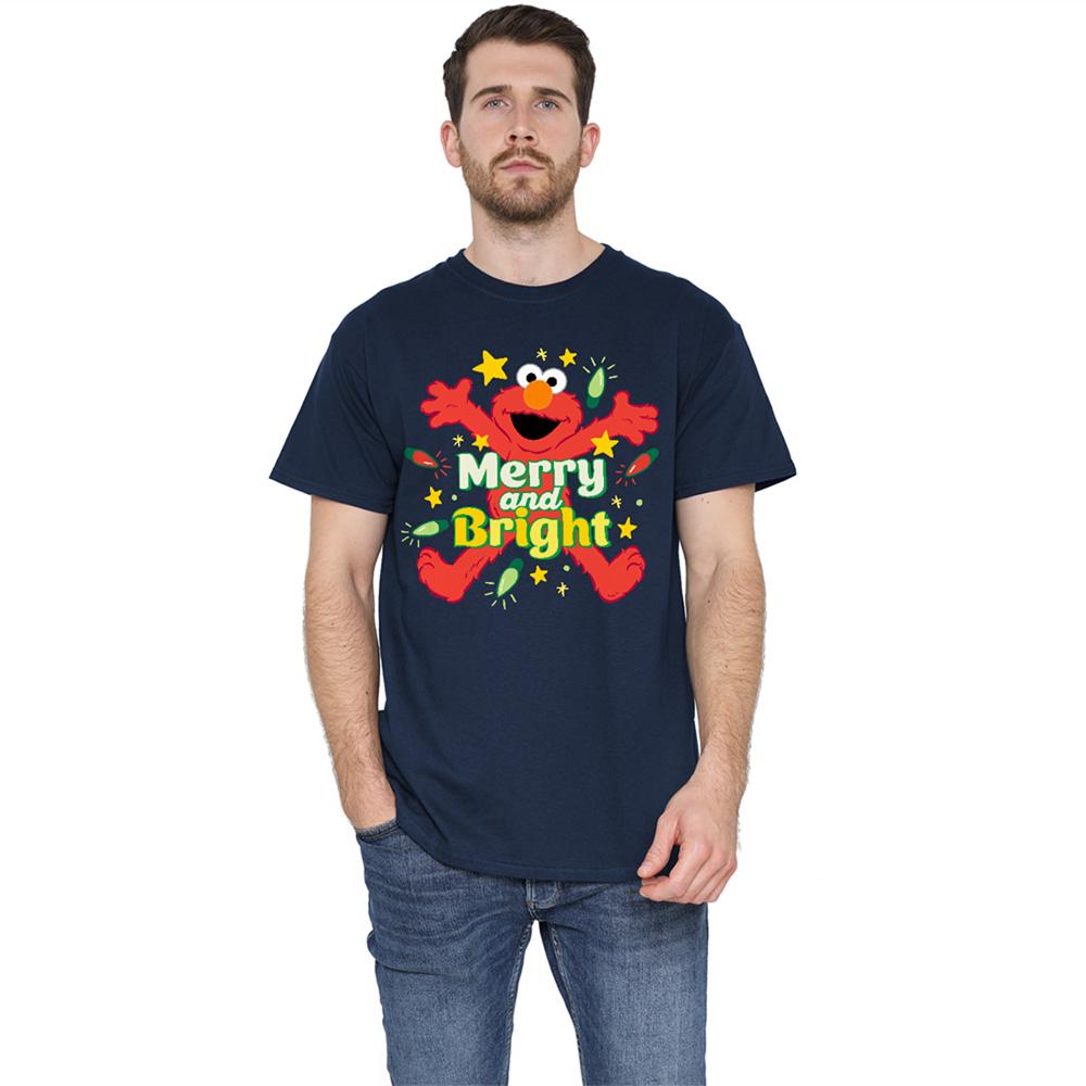 Navy - Side - Sesame Street Unisex Adult Merry And Bright Elmo T-Shirt