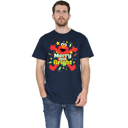 Navy - Side - Sesame Street Unisex Adult Merry And Bright Elmo T-Shirt