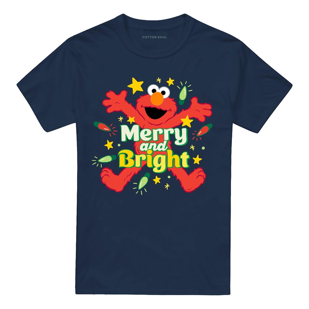 Navy - Front - Sesame Street Unisex Adult Merry And Bright Elmo T-Shirt
