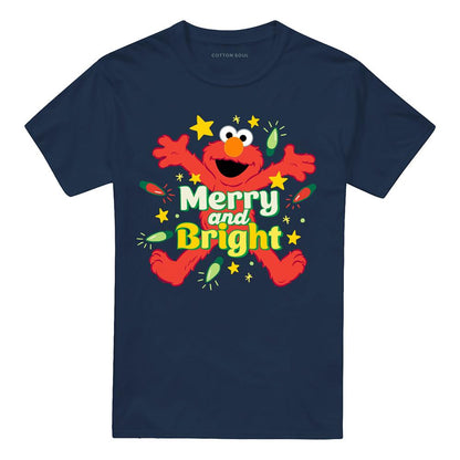 Navy - Front - Sesame Street Unisex Adult Merry And Bright Elmo T-Shirt