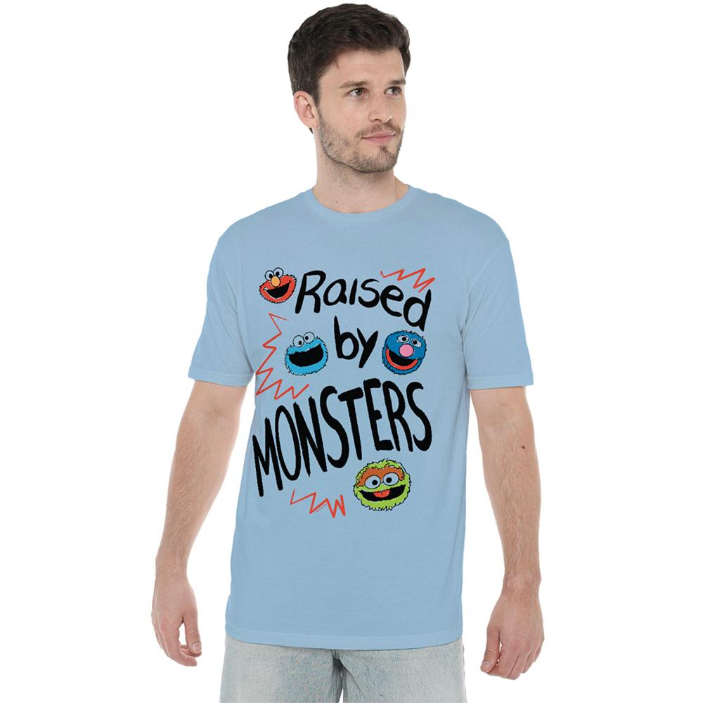 Light Blue - Side - Sesame Street Unisex Adult Raised By Monsters T-Shirt