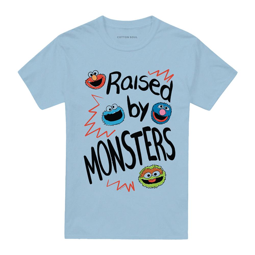 Light Blue - Front - Sesame Street Unisex Adult Raised By Monsters T-Shirt