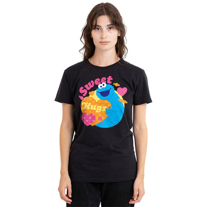 Black - Side - Sesame Street Womens-Ladies Sweet Hugs Cookie Monster Valentine`s Day T-Shirt
