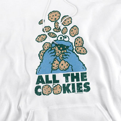 White - Pack Shot - Sesame Street Unisex Adult All The Cookies Cookie Monster Hoodie