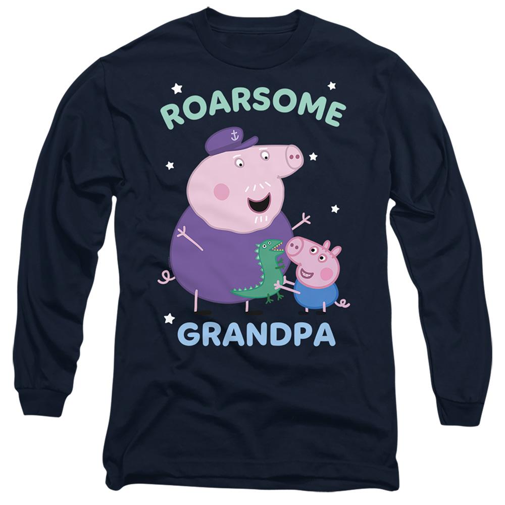 Navy - Front - Peppa Pig Unisex Adult Roarsome Grandpa Pig Long-Sleeved T-Shirt