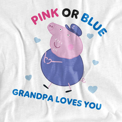 White - Side - Peppa Pig Unisex Adult Pink Or Blue Grandpa Loves You Long-Sleeved T-Shirt