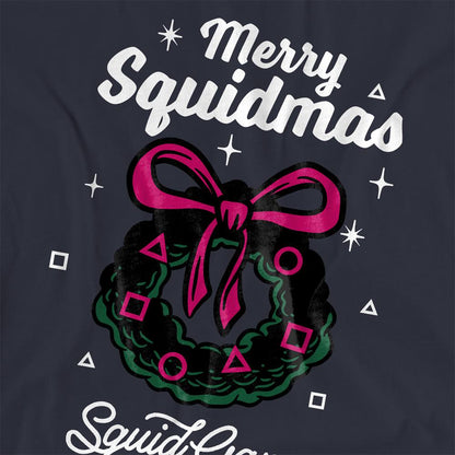 Deep Navy - Side - Squid Game Womens-Ladies Merry Squidmas Wreath Christmas T-Shirt