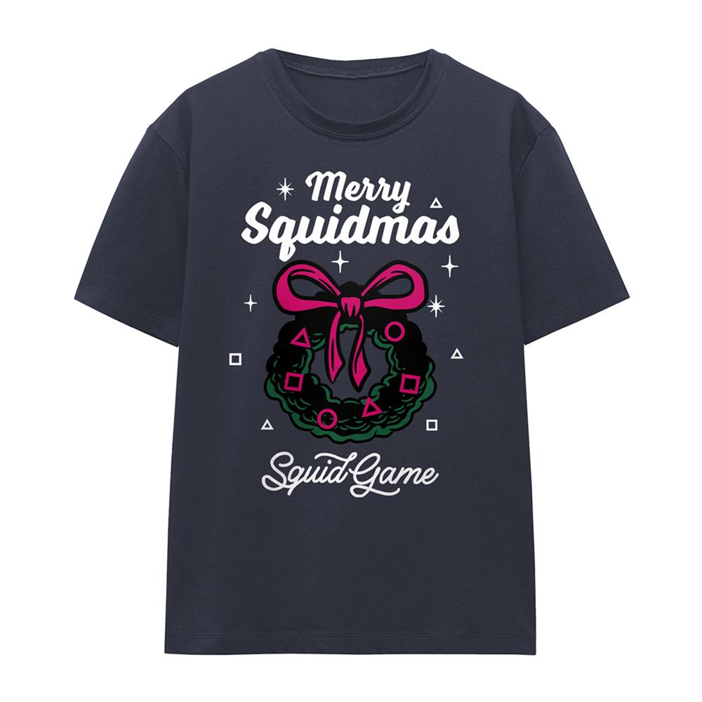 Deep Navy - Front - Squid Game Womens-Ladies Merry Squidmas Wreath Christmas T-Shirt