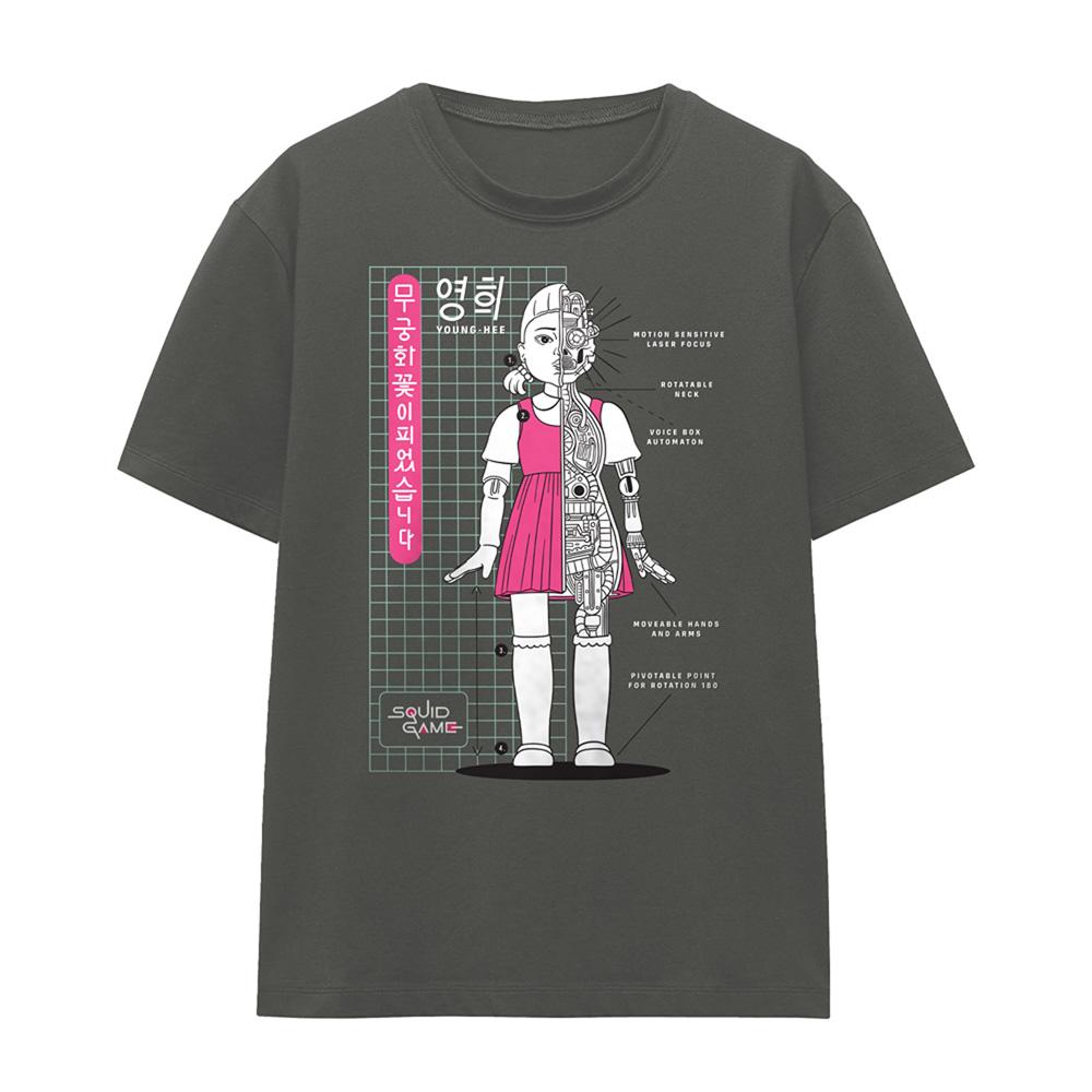 Charcoal - Front - Squid Game Womens-Ladies Young Hee Blueprint T-Shirt