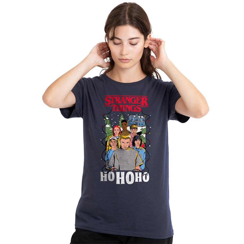 Deep Navy - Lifestyle - Stranger Things Womens-Ladies Ho Ho Ho Christmas T-Shirt